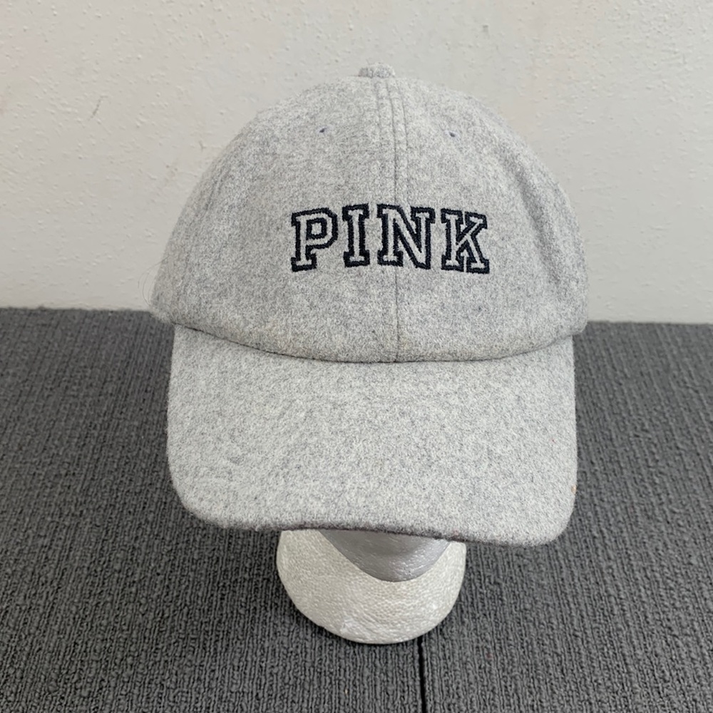 Pink Victoria's Secret Baseball Hat Womens OS Gray Wool Blend Strapback Cap